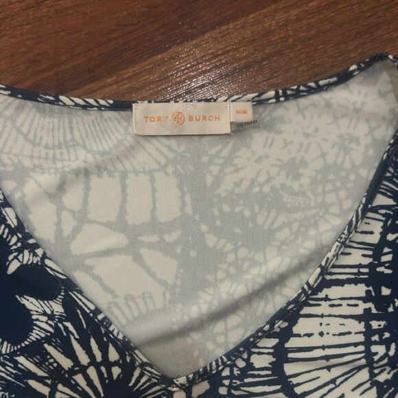 TORY BURCH Blue Baltic Sea Dream Catcher Dress MED Cap Sleeve V Neck Casua - Picture 8 of 13
